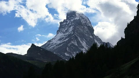 Time-lapse of the Matterhorn mountain summit close-up view during summer Stock Footage 139030687