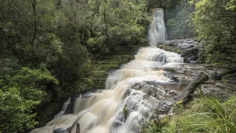 Time-lapse of McLean Falls, Catlins Conservation Park, Otago, New Zealand. Stock Footage 134314338