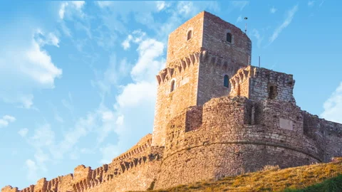 Time lapse of medieval castle up the hill of Assisi Stock Footage 147026725