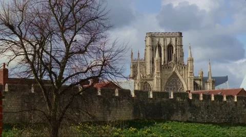 Time lapse medieval york minster and city walls united kingdom Video stock 48709308