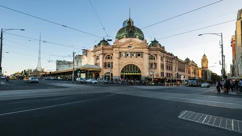 Time lapse Melbourne, Australia, Flinders Street Station. 4K Pro Res Stock Footage