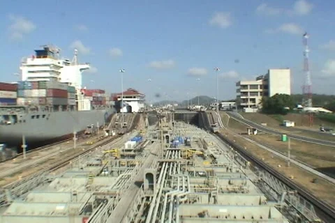 A time lapse of a merchant ship transiting through Panama canal Stock Footage 40804675