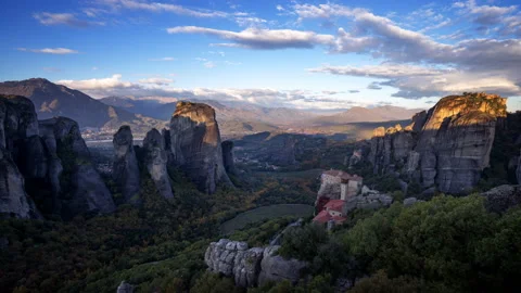 Time lapse Meteora monasteries in Greece Stock Footage 85520439