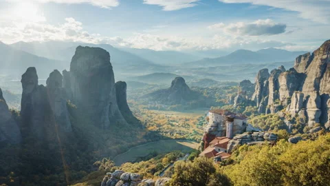 Time lapse Meteora monasteries in Greece Stock Footage 220189630
