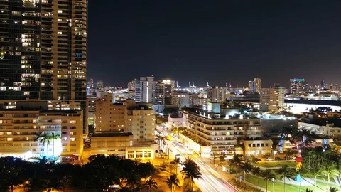 Time-lapse - Miami, Florida - Collins Ave - Aerial Video stock 90063780