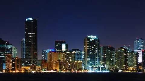 Time lapse of Miami skyline at night Stock Footage