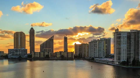 Time lapse of Miami, sunrise, shot from Williams Island Stock Footage