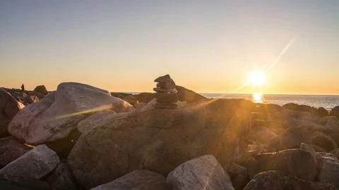 Time lapse of midnight sun at Flakstad Beach, Lofoten, Norway Stock Footage 75012688