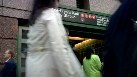 Time lapse Midtown Manhattan Commuters Bryant Park Subway Station Stock Footage 49223552