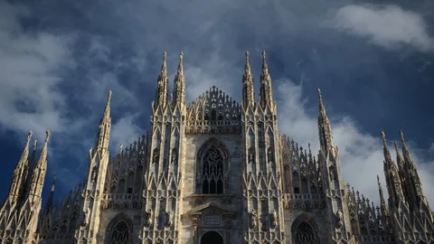 Time Lapse of Milan with Duomo Cathedral Famous Sightseeing Ancient Landmark Day Stock Footage 106445834