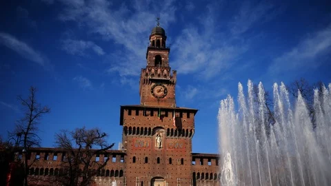 Time Lapse of Milan with Sforza Castle Building Ancient Landmark Architecture Video stock 106079880