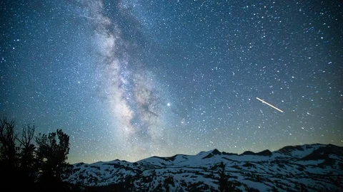 Time Lapse - Milky Way Galaxy Over the Snow-Capped Mountain Range - 4K Stock Footage 117173600