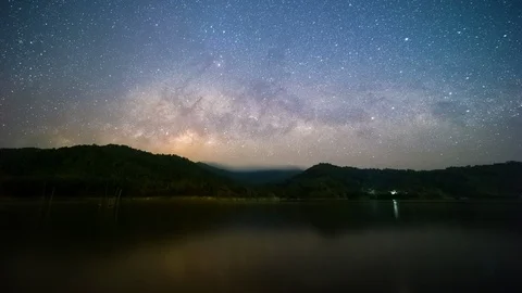 Time lapse of milky way galaxy at lake Stock Footage 126145265