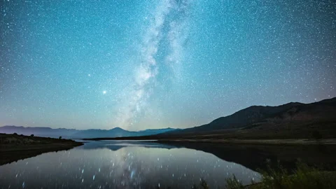 Time Lapse - Milky Way Galaxy Over the Lake with Reflection in the Water 動画素材 145518341