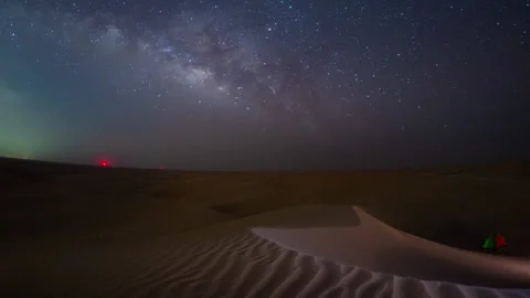 Time lapse milky way motion across night sky during off road camping in desert Stock Footage 269816359