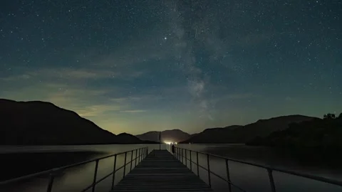 A Time-lapse of the Milky Way passing over Ullswater in the English Lake Di.. Stock Footage 318622990