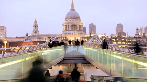 Time Lapse Millenium Bridge, St Paul's Cathedral, London, England Stock Footage 1093279