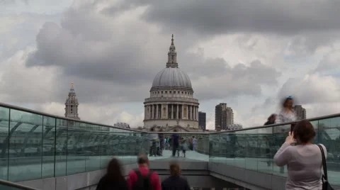 Time lapse of Millennium Bridge with  St Pauls Cathedral London Stock-Footage 64898471
