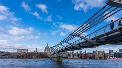 Time lapse Millennium Bridge with St Paul's Cathedral, London, England Stock Footage 288466219