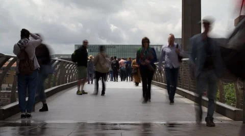 Time Lapse of Millennium Bridge with Tate Modern in background London Stock-Footage 64898486