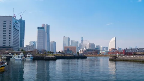 Time lapse of Minatomirai, view from the bay in Yokohama city, Japan Stock Footage 109126861
