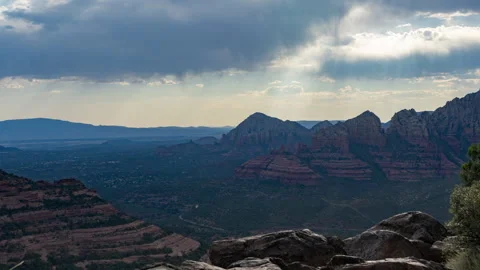 Time lapse of misty clouds over the red rocks of Sedona, AZ Stock Footage 245461349