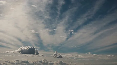 Time lapse of mixed cloud types moving through a teal blue sky.    Stock Footage 140231154