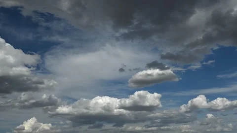 Time lapse of a mixture of cloud colors from white to bluish grey in a blue sky Stock Footage 263251466