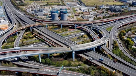 Time lapse of the modern highway junction aerial view. Hyper lapse. Stock Footage 127942979