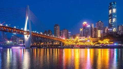 Time lapse of Modern metropolis skyline at night , Chongqing, China Video stock 79454585