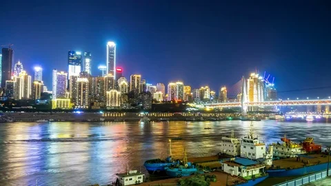 Time lapse of Modern metropolis skyline at night , Chongqing, China Stock Footage 79459838
