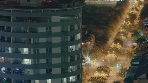 Time Lapse of Modern Office Building in the Night City Stock Footage 236996725