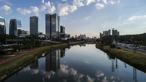 Time lapse of Modern office buildings and Pinheiros River 스톡 동영상 166255331