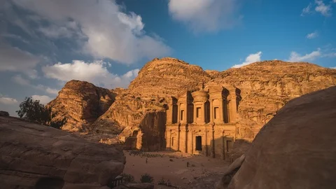 Time lapse of the monastery or Ad Deir in Petra ruin and ancient city Stock Footage 124692129