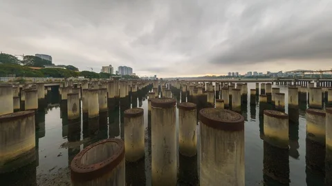 Time Lapse of Monsoon Cloud Moving Over Abandoned Construction Site. 스톡 동영상 106357249