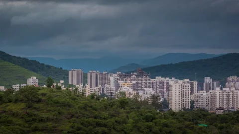 Time Lapse of Monsoon Clouds and Cityscape View of City of Pune, India Stock Footage 138183016