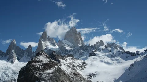 Time Lapse of Monte Fitz Roy with a Blue Sky and Clouds Stock Footage 89681292