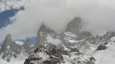Time Lapse of Monte Fitz Roy with a Blue Sky and Clouds Stock Footage 89681380