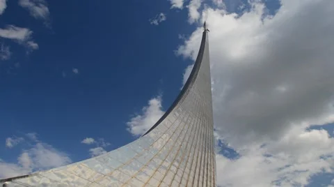 Time-lapse Monument to the Conquerors of Space. Moving clouds, sunny weather. Stock Footage 68801955