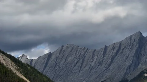 Time lapse of a moody scene of a rugged range of gray mountain peaks  Stock Footage 142282779