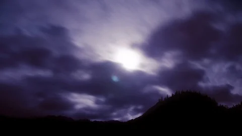 Time Lapse of Moon and Clouds Above Forest Ridge at Night Stock Footage 85862379