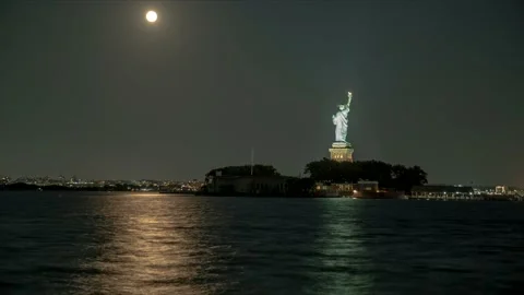 Time-lapse moon Liberty Statue Stock Footage 214762026