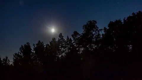 Time lapse with moon moving on starry nigh sky. 4k time-lapse. Video stock 80210063