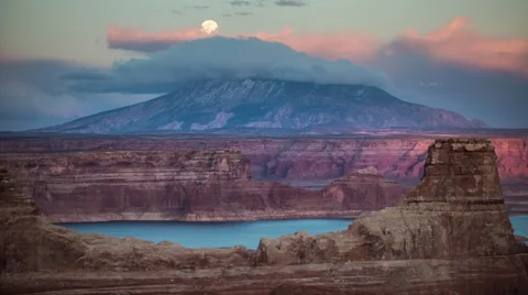 Time Lapse of the Moon Rising over Navajo Mountain at Sunset Stock Footage 62193984