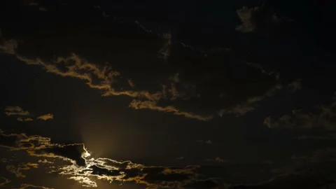 Time lapse of the moon rising through fast moving clouds Stock Footage 132047403