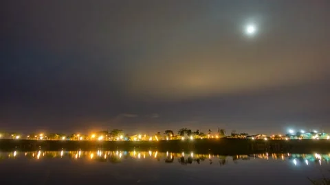 Time-lapse of moonrise, clouds, reflection at Hillpark, Puncak Alam, Selangor Stock Footage 229439854