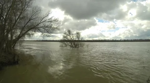 Time lapse mooving clouds over winter river. Stock Footage 55281358
