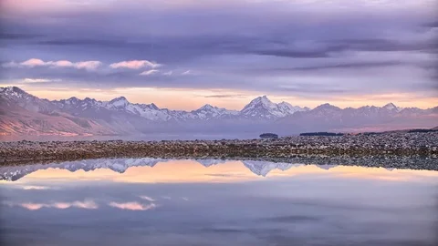 Time Lapse of Morning Light on Mt Cook and Reflections Primal Earth Images Stock Footage 73832490