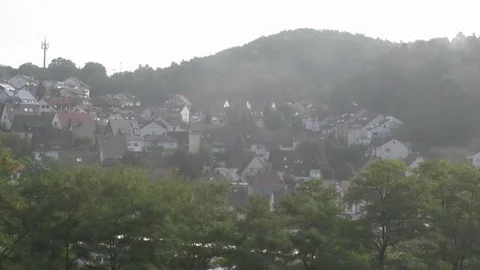 Time lapse: Morning mist moving above the small rural village Otterbach, Germany Stock Footage 79598062