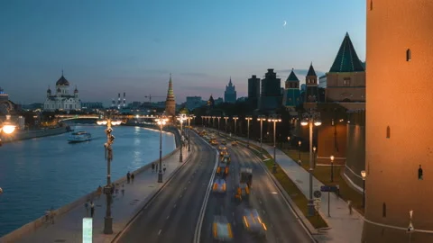 Time lapse of the Moscow river and the Kremlin palace, Russia Stock Footage 220190637